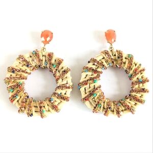 🌴Colorful Raffia Beaded Hoop Earrings NWOT